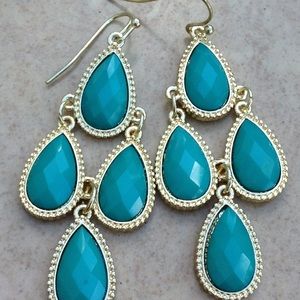 Gold Tone Turquoise Kite Drop Earrings